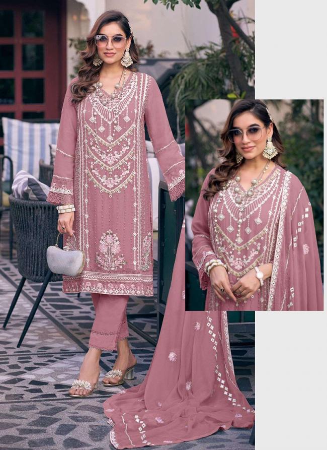 Faux Georgette Pink Eid Wear Embroidery Work Pakistani Suit